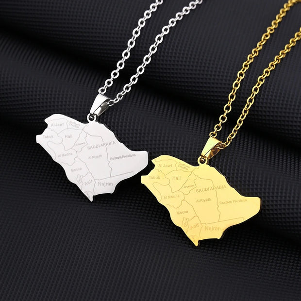 Saudi Arabia Cities Map Necklace Chain Pendant