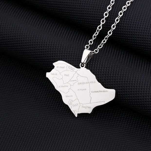 Saudi Arabia Cities Map Necklace Chain Pendant