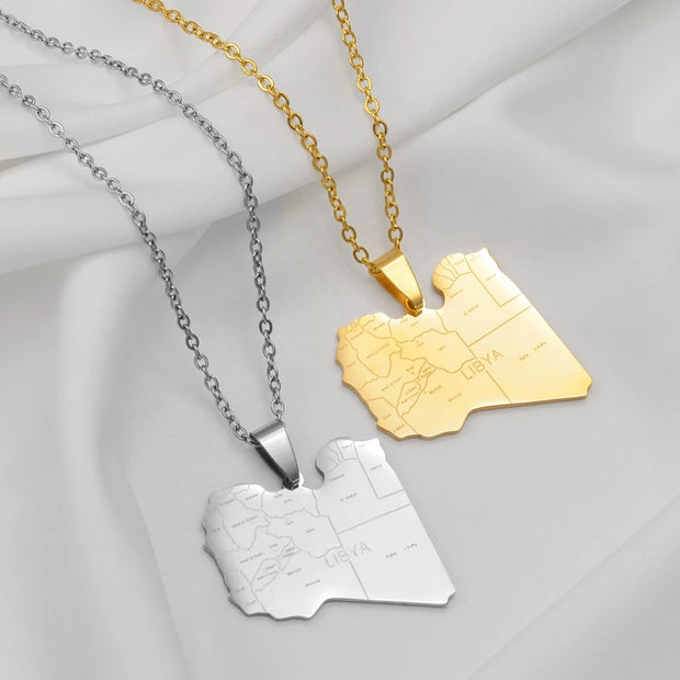 Libya Cities Map Necklace Chain Pendant