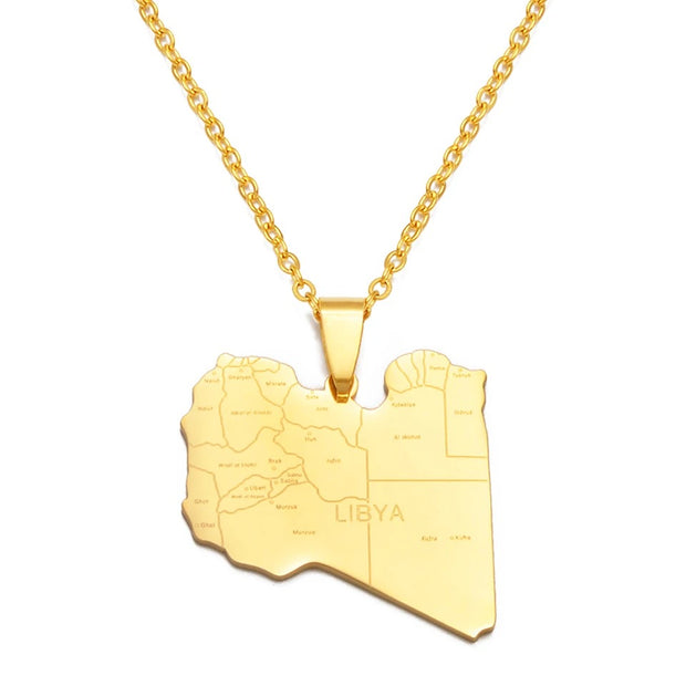 Libya Cities Map Necklace Chain Pendant