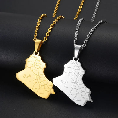 Iraq Cities Map Necklace Chain Pendant