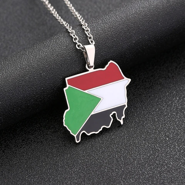 Sudan Map Flag Necklace Chain Pendant