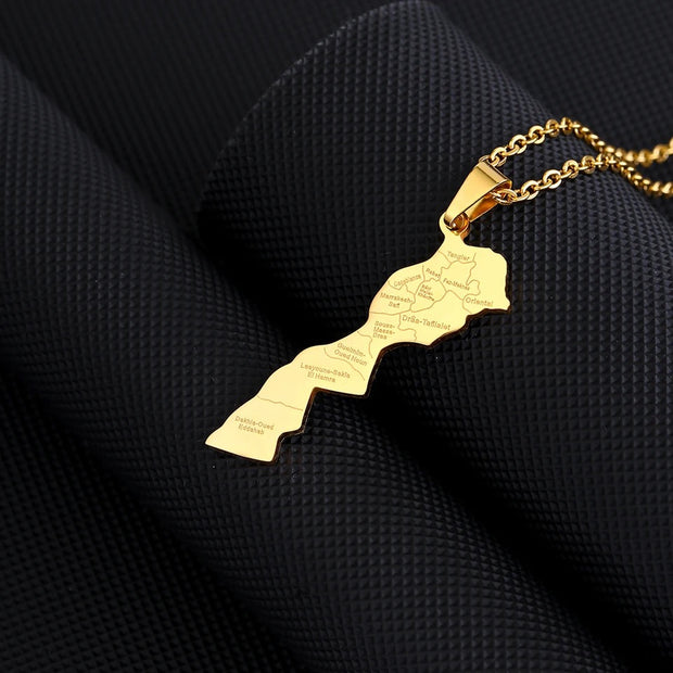 Morocco Cities Map Necklace Chain Pendant