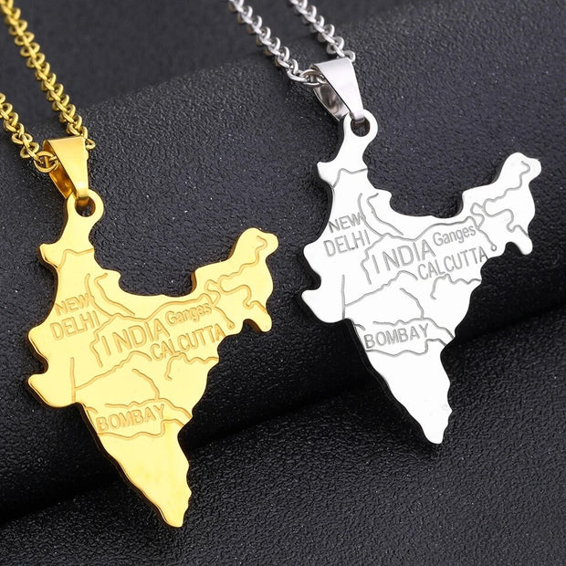 India Cities Map Necklace Chain Pendant