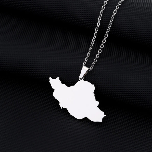 Iran Solid Map Necklace Chain Pendant