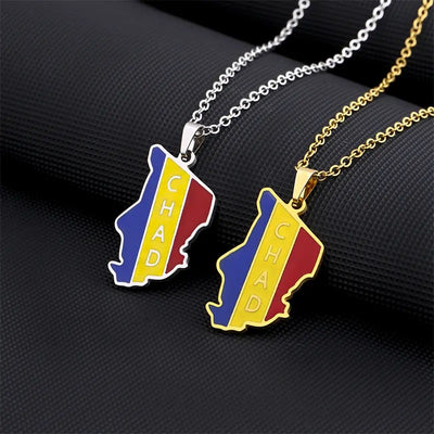 Chad Map Flag Necklace Chain Pendant