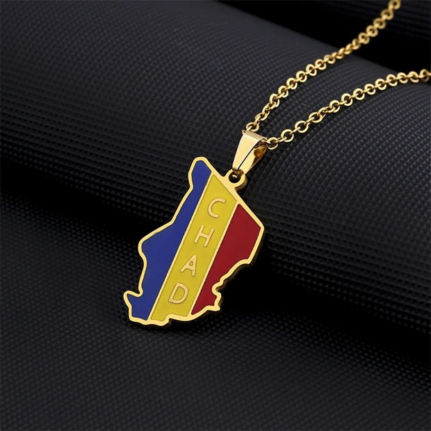 Chad Map Flag Necklace Chain Pendant