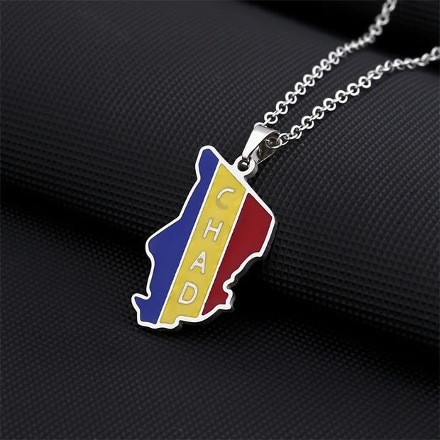 Chad Map Flag Necklace Chain Pendant