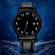 [Charcoal] Arabic Numeral Leather Watch