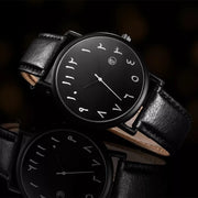 [Charcoal] Arabic Numeral Leather Watch