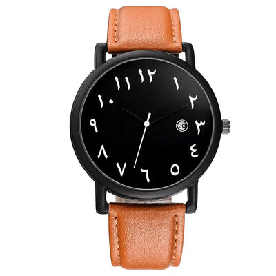 [Mocha] Arabic Numeral Leather Watch