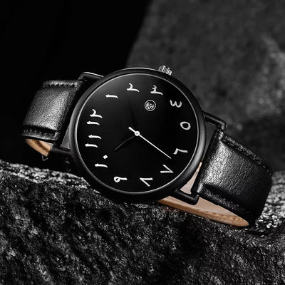 [Charcoal] Arabic Numeral Leather Watch