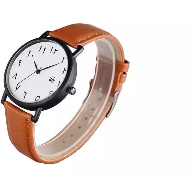 [Cinnamon] Arabic Numeral Leather Watch