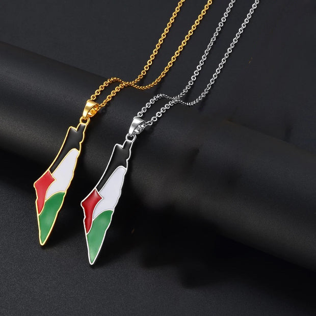 Palestine Map Flag 2.0 Necklace Chain Pendant