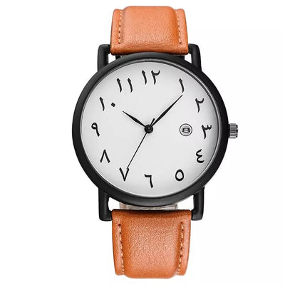 [Cinnamon] Arabic Numeral Leather Watch