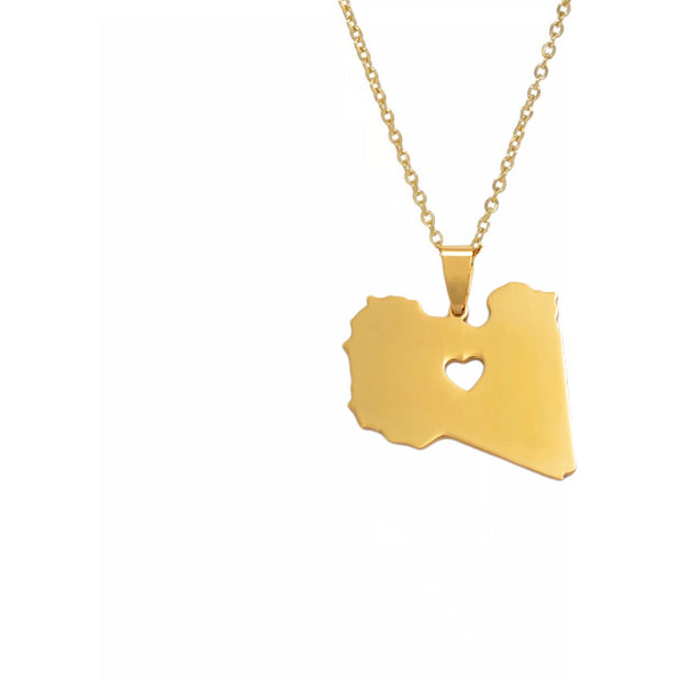 Libya Map Heart Necklace Chain Pendant