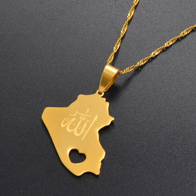 Iraq "Allah" Heart Map Necklace Chain Pendant