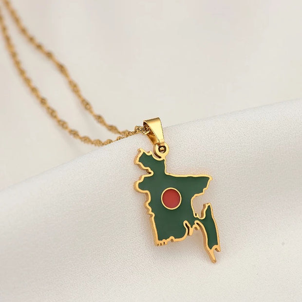 Bangladesh Flag Map Necklace Chain Pendant