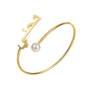 Personalized Arabic Custom Name Bangle Bracelet with Pearl