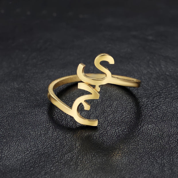 Personalized Arabic Custom Letter Initials Couple Ring