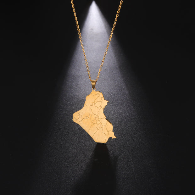 Iraq "ألعراق" Map Necklace Chain Pendant