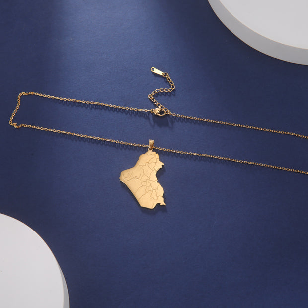 Iraq "ألعراق" Map Necklace Chain Pendant