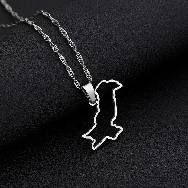 Pakistan Outline Map Necklace Chain Pendant