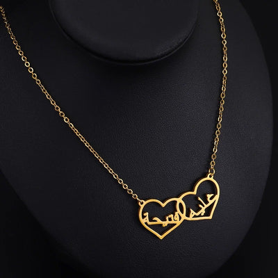 Personalized Arabic Custom Name 2 Heart Couples Necklace