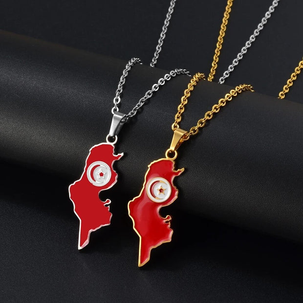 Tunisia Map Flag 2.0 Necklace Chain Pendant