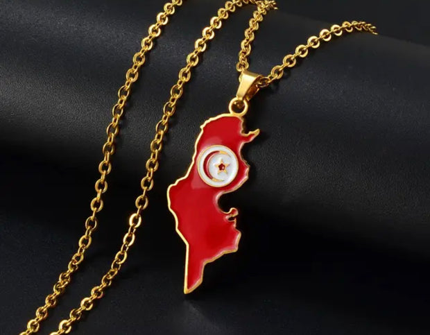 Tunisia Map Flag 2.0 Necklace Chain Pendant