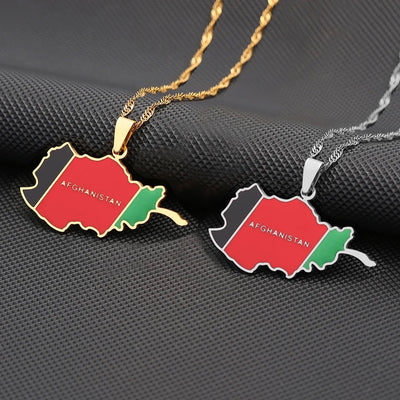 Afghanistan Map Flag 1.0 Necklace Chain Pendant
