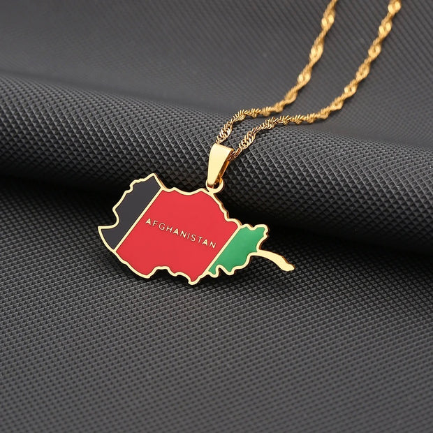 Afghanistan Map Flag 1.0 Necklace Chain Pendant