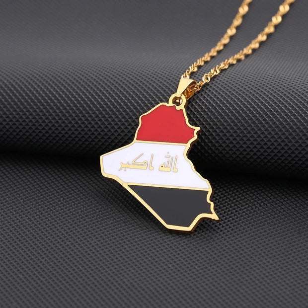 Iraq Map Flag Necklace Chain Pendant
