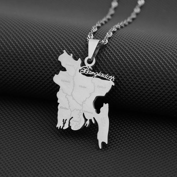 Bangladesh Cities Map Necklace Chain Pendant