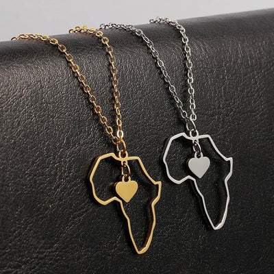 Africa Outline Map Heart Necklace Chain Pendant