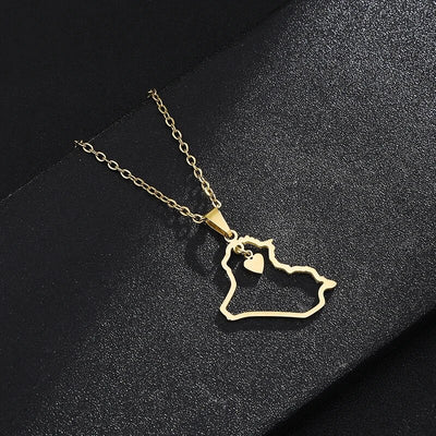 Iraq Map Outline Heart Necklace Chain Pendant