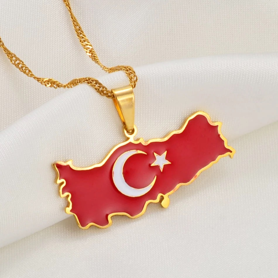Turkey Map Flag Necklace Chain Pendant