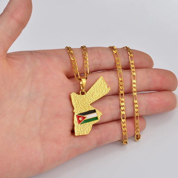 Jordan Map Flag Necklace Chain Pendant