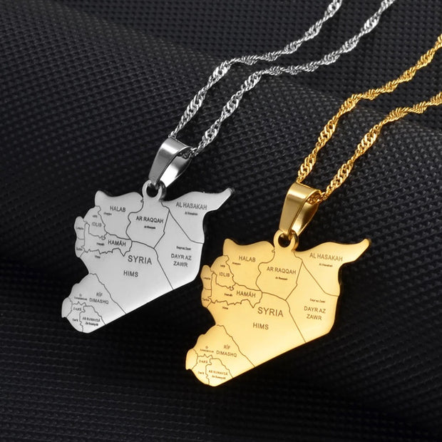 Syria Cities Map Necklace Chain Pendant