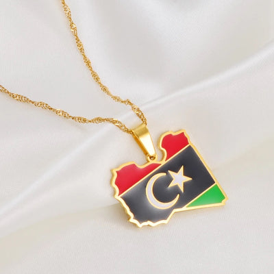 Libya Flag Map Necklace Chain Pendant