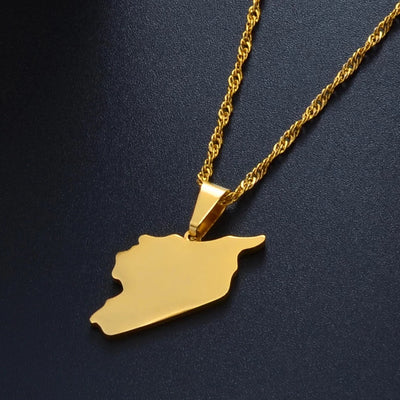 Syria Solid Map Necklace Chain Pendant