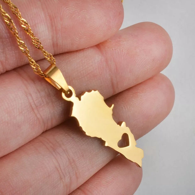 Lebanon Heart Map Necklace Chain Pendant