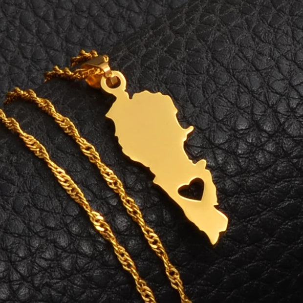 Lebanon Heart Map Necklace Chain Pendant