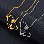 Saudi Arabia Crossed Swords Map Outline Necklace Chain Pendant