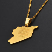 Syria Engraved Flag Map Necklace Chain Pendant