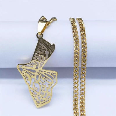 Jordan Map Arabic Calligraphy Necklace Chain Pendant