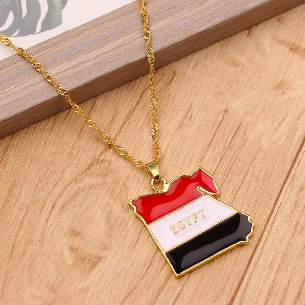Egypt Flag Map Necklace Chain Pendant