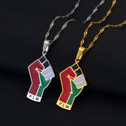 Palestine Lives Matter "PLM" Fist Necklace Chain Pendant