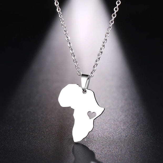 Africa Heart Map Necklace Chain Pendant