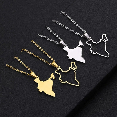 India Outline Map Necklace Chain Pendant